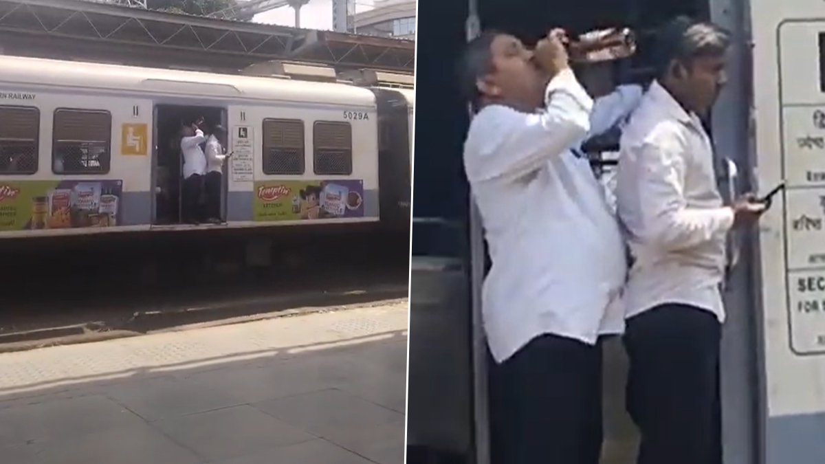 Mumbai Local Viral Video: चलती विरार-चर्चगेट लोकल ट्रेन के दरवाजे पर खड़े होकर शराब पीता दिखा यात्री; खाली बोतल रेलवे ट्रैक पर फेंकी